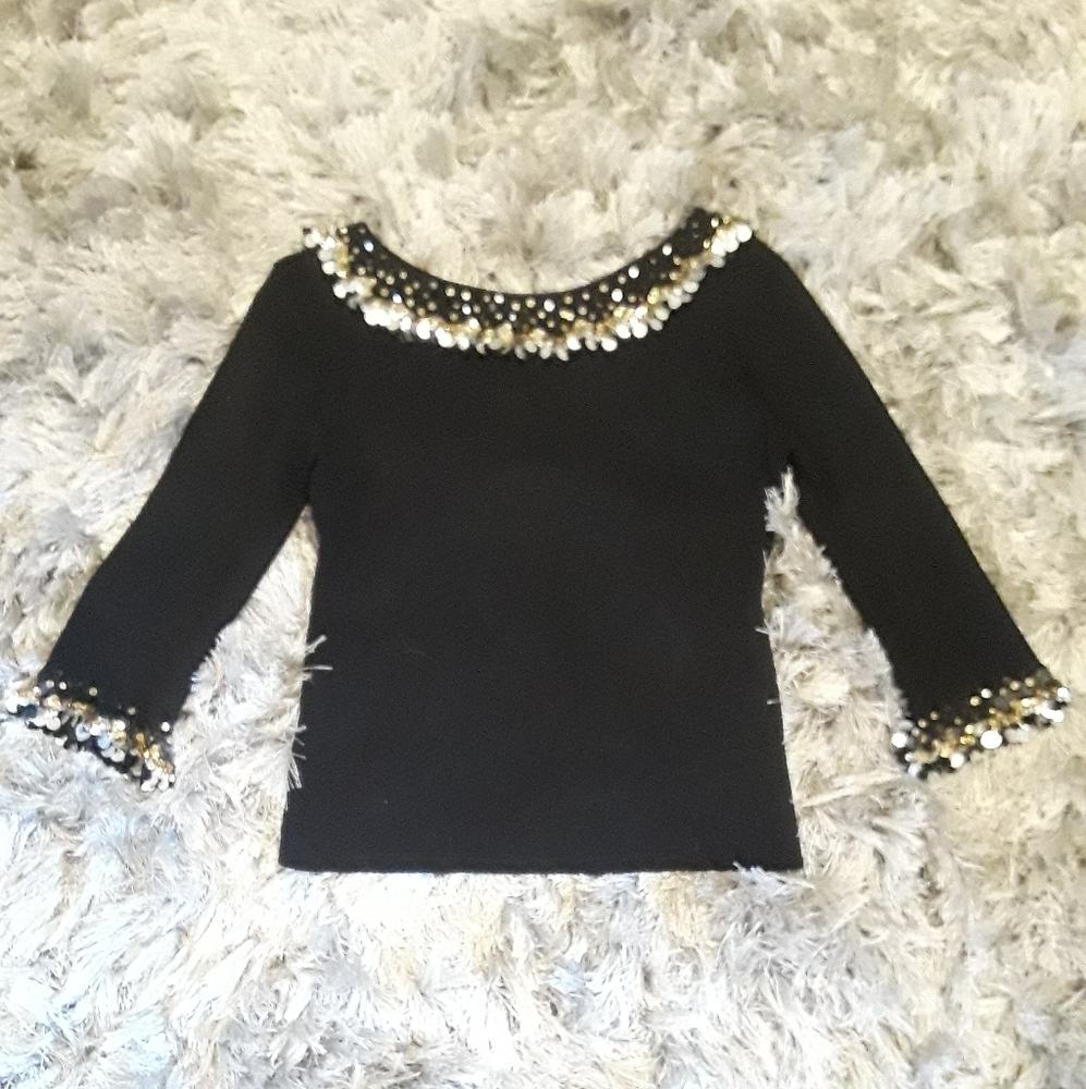 Black top with gold/silver sequin detail